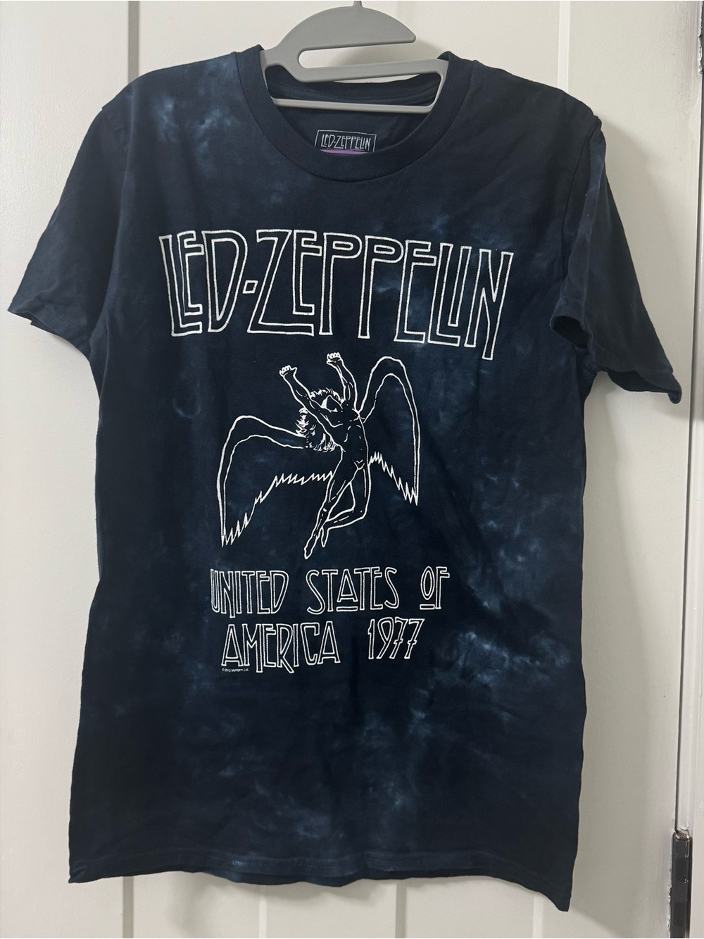 Led Zeppelin T-Shirt Mens S Navy Blue Tie Dye 1977 US Tour Graphic Rock Band